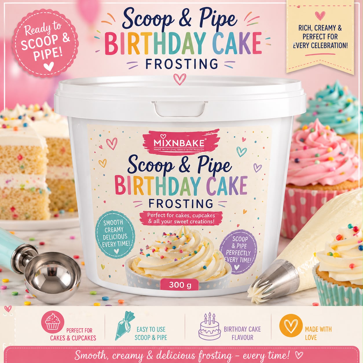 M&M Scoop & Pipe Birthday Cake Frosting