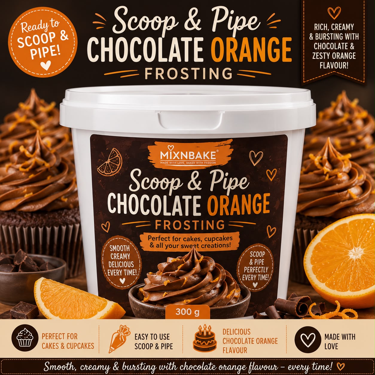 M&M Scoop & Pipe Chocolate Orange Frosting